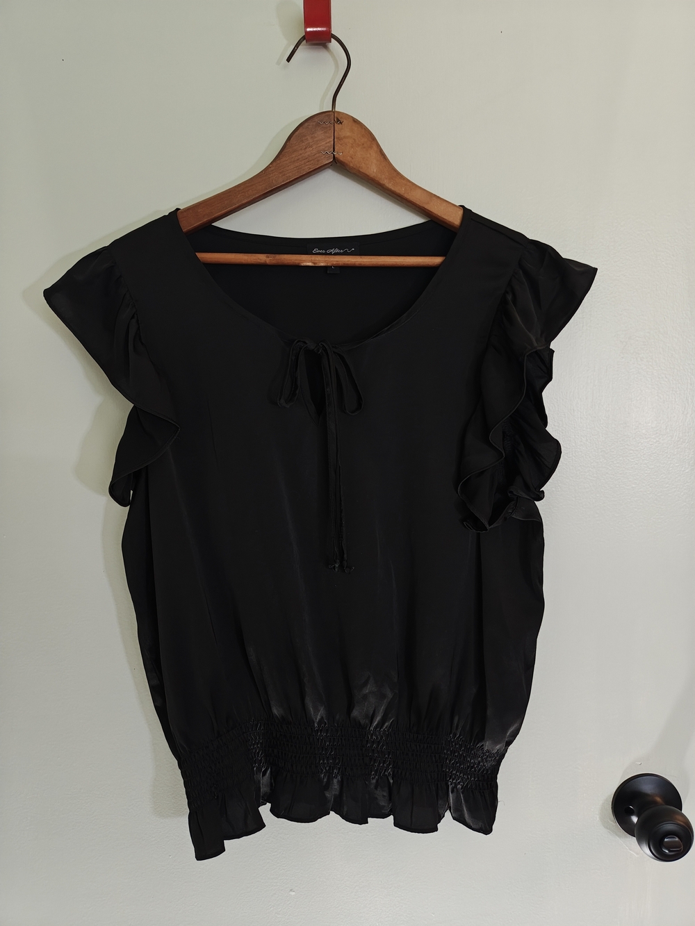 Ever After Black Ruffle Sleeve Women’s Top - Elegant Tie Neck